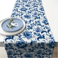 Ambiente® Tischläufer Delft Blue florals (1-tlg, 1-teilig), Tischläufer Tischdecke ca.40x150cm Baumwolle