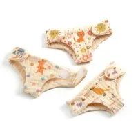 DJECO Puppen Windeln Pomea Windel-Set aus drei liebevoll gestaltete, waschbare Stoffwindeln