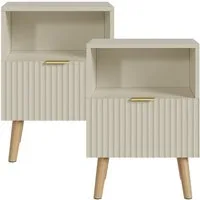 en.casa Nachttisch (Set, 2-St), »Nand« 1 Schublade 1 offenes Fach 55x40x30 cm Holzbeine Sandfarben