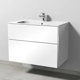 Sanipa 3way Keramik-Set Finion Keramik-Waschtisch und Unterbau mit 2 Auszügen, Weiß-Glanz BS40078