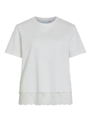 VILA - VISYBIL LACE O-NECK S/S T-SHIRT/LC Snow White - Gr. - XL