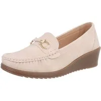 Ital-Design Bequeme Mokassins für jeden Anlass - Hoher Komfort Slipper (89092065) Keilabsatz/Wedge Mokassins in Apricot