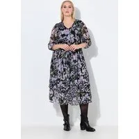 Ulla Popken Jerseykleid Chiffon-Midikleid Blüten A-Linie V-Ausschnitt