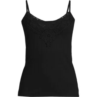 Top mit Spitzenbesatz, Damen,  Schwarz, Baumwoll-Mischung, by Lands' End