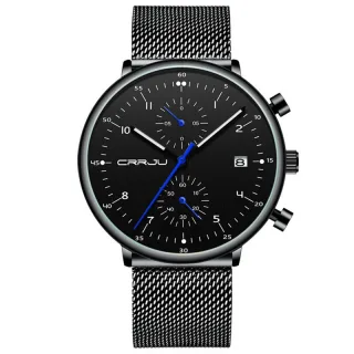 CRRJU Men's Watches Luxury Fashion Large Dial Watches Stainless Steel Quartz Watch Waterproof Chronograph Business Casua