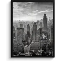 MuchoWow Poster Architektur - Schwarz und weiß - Stadt - Skyline - New York, (1 St), Bilderrahmen, Poster mit Rahmen, Wohnzimmer Deko, 50x70 cm