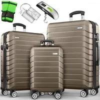 tillvex Trolleyset tillvex® Reisekoffer Set Koffer Hartschale Trolley Kofferset Tasche, (TSA Schloss Rollkoffer S-M-L-XL, 3 tlg., 4 Rollen Trolley Gepäck Koffer), Reisekoffer Set 3-TLG. + Gepäckwaage, 6X Gurte & 3X Anhänger Kofferset