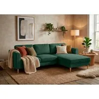 Home affaire Ecksofa Booster, whlw. mit Schlaffunktion & Bettkasten, Fuß Buche lackiert, Recamiere beidseitig montierbar, L-Form, in Cord & Struktur, B: 232 cm