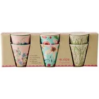 rice Espressotasse Espressotassen 6er Set aus Melamin mit Blumenmuster 80 ml