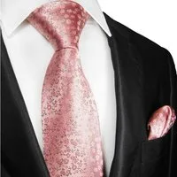 Paul Malone Krawatte Herren Seidenkrawatte mit Tuch modern geblümt 100% Seide (Set, 2-St., Krawatte mit Einstecktuch) Schmal (6cm), pink 2056