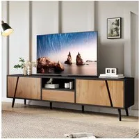 Merax Lowboard in Schwarz-Holz-Optik (180x40x46cm, 1 St., TV-Lowboard Fernsehschrank TV-Schrank), TV-Schrank mit 2 Türen,1 Schublade, Massivholzfüße, halboffener Ablage