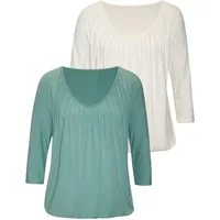 LASCANA 3/4-Arm-Shirt mit zarter Raffung am Ausschnitt (2er-Pack) aus luftigem Viskose-Stretch