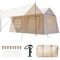 Meulbaty aufblasbares Zelt Camping Zelt Sufblasbar mit Kaminöffnung & Dachfenster Vordach, Personen: 12 (1 tlg), 10-12per XXL, mit Markise