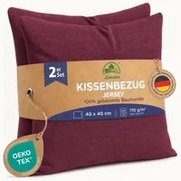 leevitex® Kissenbezüge Kissenbezug 40 x 40 cm, 2er Set, Weinrot/Bordeaux, (2 Stück), feine Jersey-Qualität, 100% Baumwolle, robuster Reißverschluss