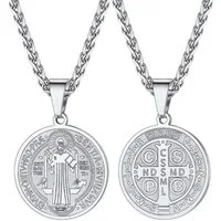 LuxusKollektion Kette und Anhänger Set Herren Benediktusmedaille Anhänger Halskette Edelstahl Schmuck 316L 22