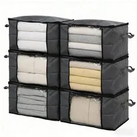 Sekey Aufbewahrungstasche Faltbar Aufbewahrungsbox mit Deckel Aufbewahrungstasche für bettdecken (6-tlg), Kleiderschrank Organizer mit Reißverschluss Griffe Kleidung Bettwäsche