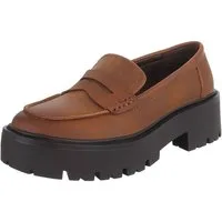 Ital-Design Elegante Plateau-Lederloafers für Damen im Alltag Slipper (91261552) Blockabsatz Mokassins in Camel