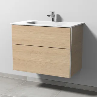Sanipa 3way Keramik-Set Design Keramik-Waschtisch und Unterbau mit 2 Auszügen, Eiche-Nordic BR48048