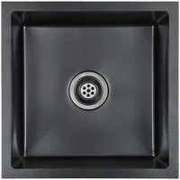 vidaXL Granitspüle Handgefertigte Küchenspüle Schwarz Edelstahl, 44/44 cm