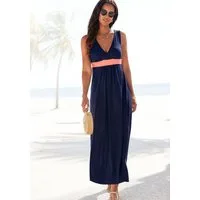 LASCANA Maxikleid mit farbigem Einsatz und V-Ausschnitt Legeres Sommerkleid, Strandkleid, luftiges Jerseykleid