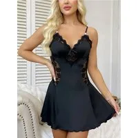 Elegant Love Babydollkleid Elegantes Damen-Nachthemd mit Spitze – Luxuriöses Negligé Nachtwäsche mit Spitzenbesatz und V-Ausschnitt für besondere Anlässe
