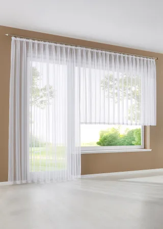 bonprix Gardinen Store mit recyceltem Polyester mit Spitzenkante, weiß, Gr.225x450 cm, Zarte Spitze und transparentes Gewebe vereinen die Gardine