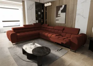 Ecksofa Schlafsofa BASTIEN RELAX in Stoff Moly Ziegelrot Ottomane Links