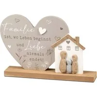formano Dekofigur Herz + Haus stehend Holz handbemalt mit Kunststein-Figuren 26x17cm (1 St)