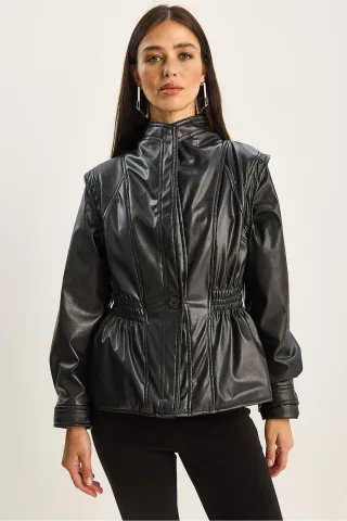 Reißverschluss Übergroße Faux-Lederjacke