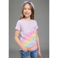 KIDSWORLD T-Shirt Shirt mit Regenbogen-Print Kurzarm, hüftlang geschnitten, bedruckt, Rundhals-Ausschnitt