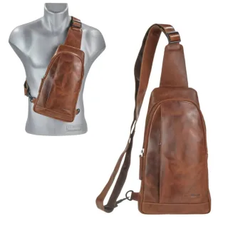 Crossbody Bag Sicherer Transport Leder caramel Newport | Greenburry. Funktionale Brusttasche für Herren und Damen mit flexibler Karabiner-Aufhängung.