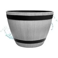 matches21 HOME & HOBBY Blumentopf Große Holzfass-Optik Pflanzschale grau für draußen 51 x 36 cm (1 St), Wetterfester Holzoptik Pflanzkübel als Blumenschale Brunnenschale
