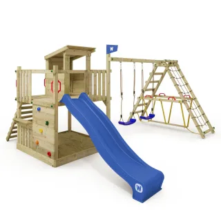 Spielturm Smart Cabin mit Kletteranbau - Massivholz Garten Spielgerät inkl. Rutsche und Sandkasten für sicheren Outdoor Spielspaß - Wickey