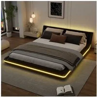 BlingBin Polsterbett Bodenbett (1-tlg., mit LED-Umgebungsbeleuchtung, 24-Tasten-Fernbedienung), 160x200 cm Bodenbett in Weiß aus PU und MDF