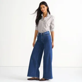 Recover Jeans High Waist mit extraweitem Bein, Damen,  Blau, Elasthan/Baumwoll-Mischung/Polyester-Mischung, by Lands' End