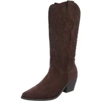Ital-Design Damen Cowboystiefel mit Blockabsatz und Prägung Westernstiefel (92002504) Blockabsatz Stiefel in Braun