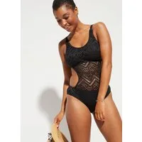 bonprix Badeanzug Monokini in bequemer Passform, Spitzen-Optik, weiches Futter