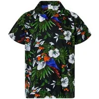 King Kameha Hawaiihemd "Cherry Parrot" Funky Hawaiihemd Herren Kurzarm Fronttasche Sommerhemd
