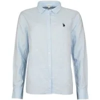 U.S. Polo Assn. Kurzarmbluse Bluse Hemd Button-Down Leinen (1-tlg)
