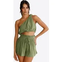 Imily Bela Hausanzug Damen 2-teiliges Sommer Set (Set, 2 tlg., One-Shoulder Crop Top + Shorts) One-Shoulder