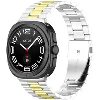 Wigento Smartwatch-Armband Für Samsung Galaxy Watch 8 / 8 Classic Edelstahl Armband Silber / Gold, Three Beads Edelstahlarmband mit Entfernungswerkzeug