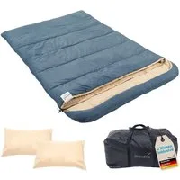 Skandika Deckenschlafsack für Erwachsene, Oppdal 230, für 2 Personen, 3 Jahreszeiten, bis 7 °C (Wärmeisolierender Stoffsteg gegen Kältebrücke, Innentasche mit Klett), 230×160 cm, 2-Wege Reißverschluss mit Skandika-Zughilfen, Tragetasche