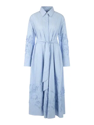 Marc Cain Collections - Gestreiftes Midikleid mit Stickerei magical blue - Gr. - 42