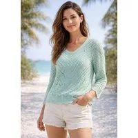 Laura Scott Ajourpullover, leichtes Material mit 3/4 Ärmeln aus Lochstrick für sommerliche Looks
