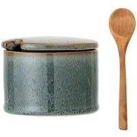 Bloomingville Zuckerdose Bloomingville Pixie Grün Zuckerdose mit Deckel + Löffel Steingut, Steingut, (Set, 1x Zuckerdose 1x Deckel 1x Löffel)
