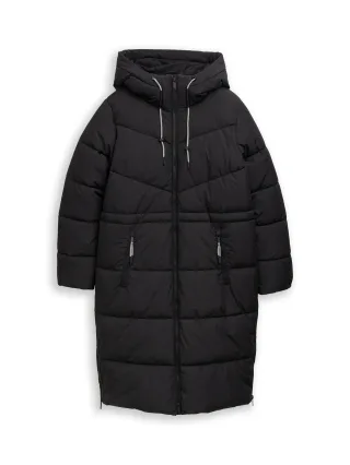 Denim Tom Tailor - Puffer-Mantel mit Kapuze deep black - Gr. - XS