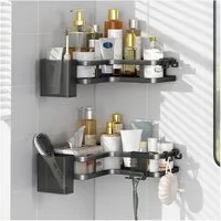 TUWENA Duschkorb 2 Stück Duschablage Ohne Bohren, Eckregal Badezimmer Regal Organizer, Wasserdichter und Rostfreier Duschregal mit 4 Haken,2 Zahnpasta Halter
