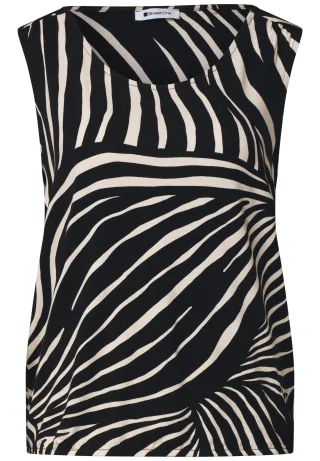 Street One - Top mit V-Neck und Elastiksaum Black - Gr. - 40