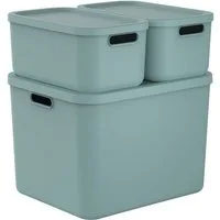 ROTHO Stapelbox Albula Light Set 3tlg. 2x 12l und 55l Aufbewahrungsboxen mit Deckel (3-teilig, Boxen-Set), Recycelt, modular, mit Tragegriffen