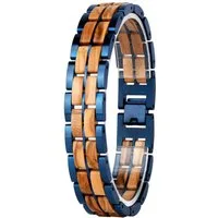 Holztick Bavaria Gliederarmband Zen, edles Armband aus Olivenholz und blauem Edelstahl